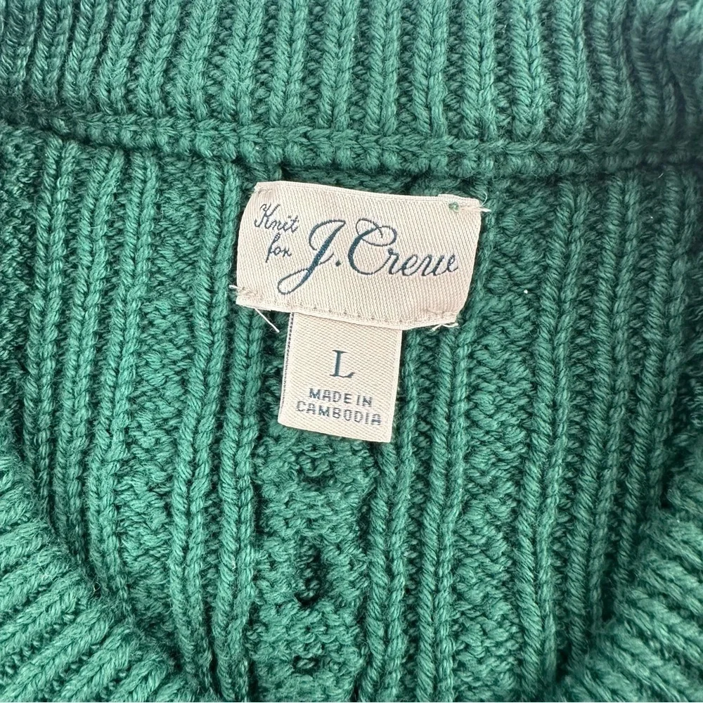 J. Crew Green Cotton Cable Knit Crew Neck Sweater Mens Large